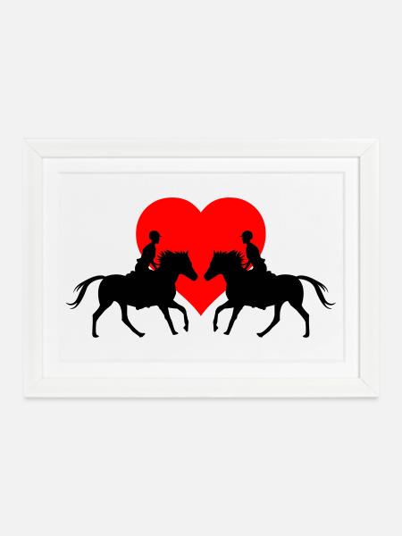 Herzreiter Paare im Herzen - Gerahmtes Poster (37 × 27 cm) - Weiß
