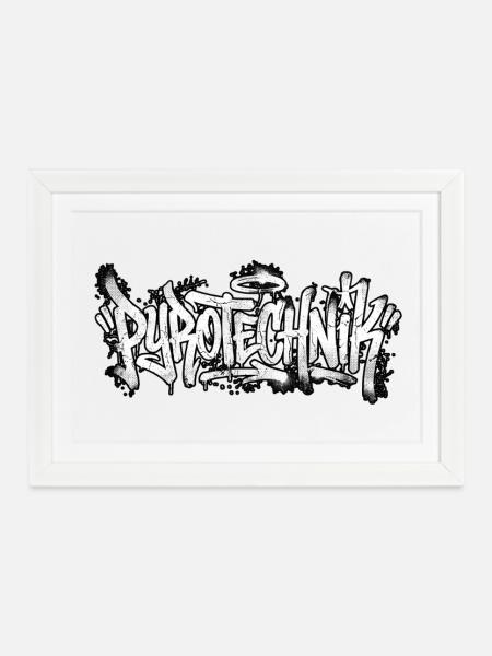 Pyrotechnik Graffiti - Gerahmtes Poster (37 × 27 cm) - Weiß