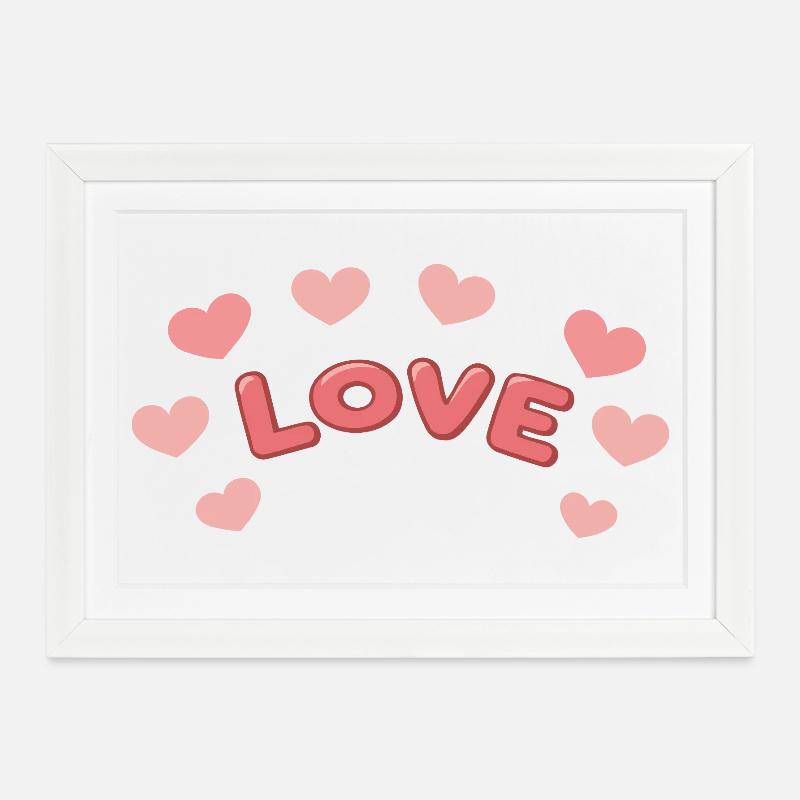 Amour Lettres 3D et Cœurs - Affiche encadrée (37 × 27 cm) - blanc