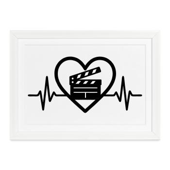 Kino Herz Filmklappe - Gerahmtes Poster (37 × 27 cm) - Weiß - Vorne