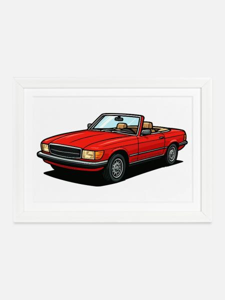 Rotes Cabrio Offenes Dach - Gerahmtes Poster (37 × 27 cm) - Weiß