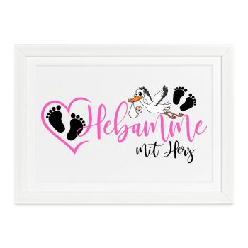 Hebamme mit Herz  - Gerahmtes Poster (37 × 27 cm) - Weiß - Vorne