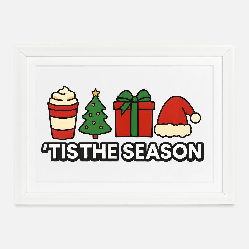 C’est la saison Équipe de Noël festive - Affiche encadrée (37 × 27 cm) - blanc