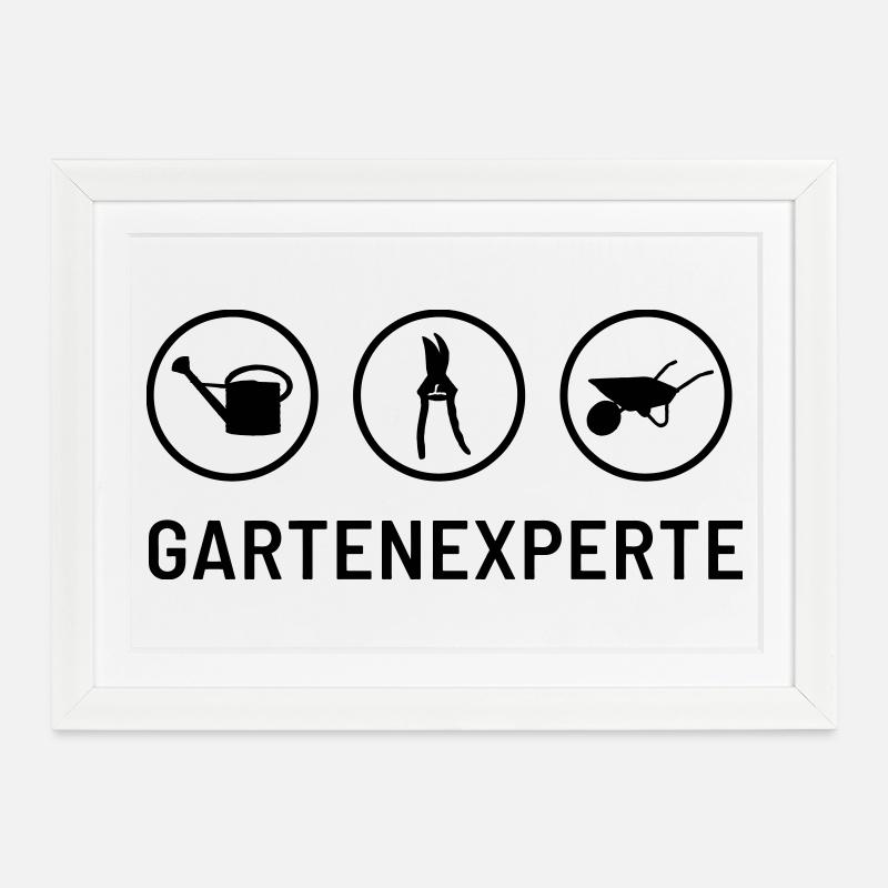 Expert du jardin : Arrosoir, taille-haie, brouette - Affiche encadrée (37 × 27 cm) - blanc