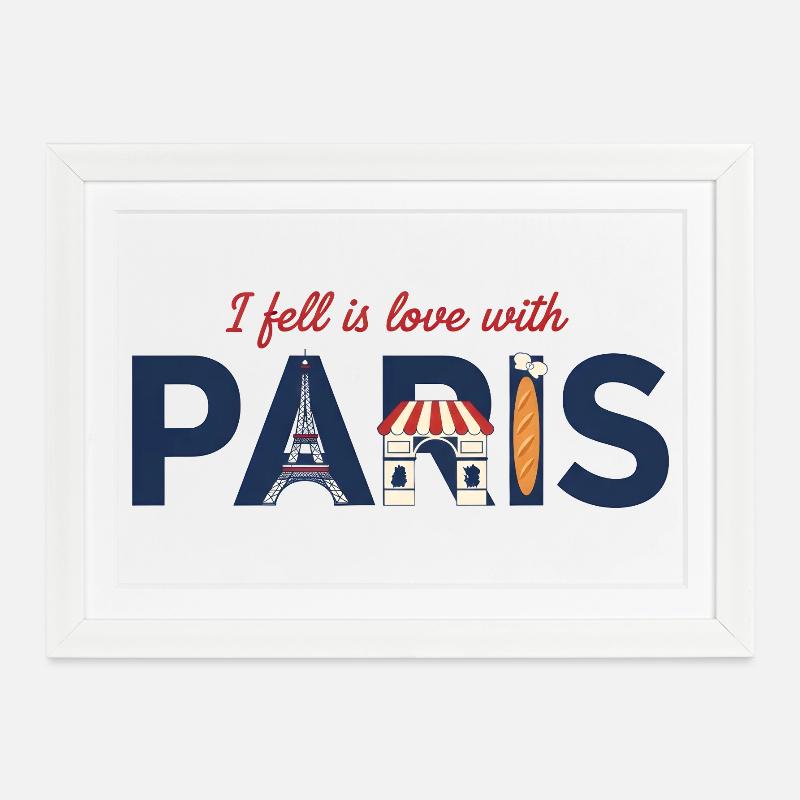 Paris Liebe – Eiffelturm & Baguette Design - Gerahmtes Poster (37 × 27 cm) - Weiß