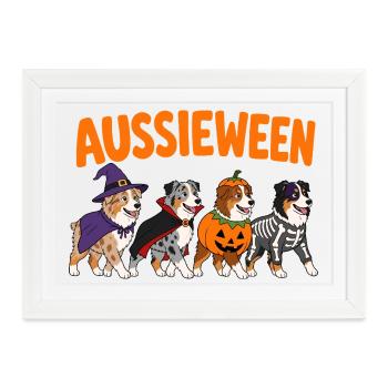  Aussieween Australian Shepherd Halloween Kostüm - Gerahmtes Poster (37 × 27 cm) - Weiß - Vorne