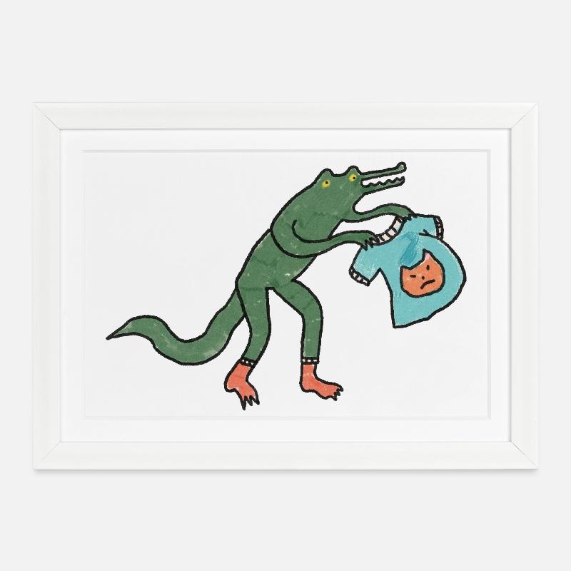 Kroko_mit_shirt - Gerahmtes Poster (37 × 27 cm) - Weiß