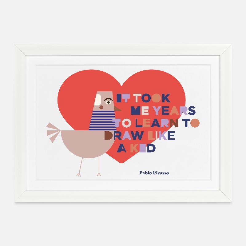 Herzvogel Lernkunst Zitat - Gerahmtes Poster (37 × 27 cm) - Weiß