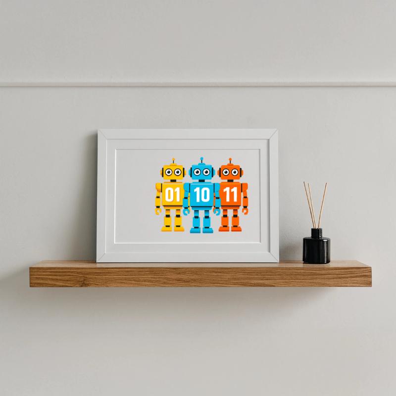 Robot 01 10 11 – Binary Sci-Fi Design Framed poster (37 × 27 cm)