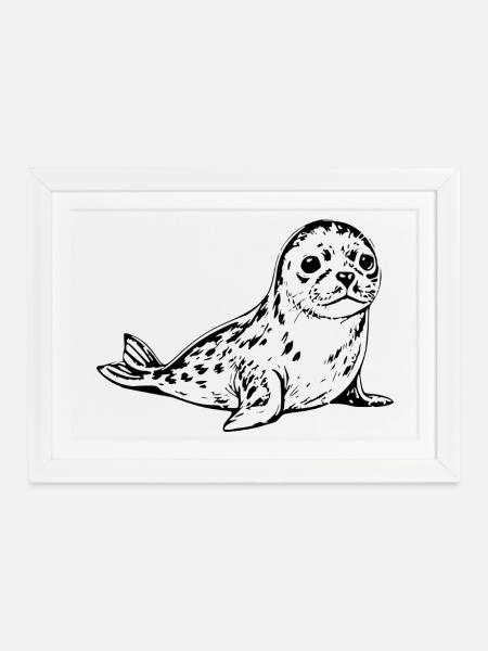 Seehund Robbe Nordsee Geschenk - Gerahmtes Poster (37 × 27 cm) - Weiß