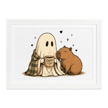 Capy Club Geist Capybara Gemütlicher Kaffee - Gerahmtes Poster (37 × 27 cm) - Weiß - Vorne