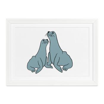 Verspielte Seehund Illustration - Gerahmtes Poster (37 × 27 cm) - Weiß - Vorne