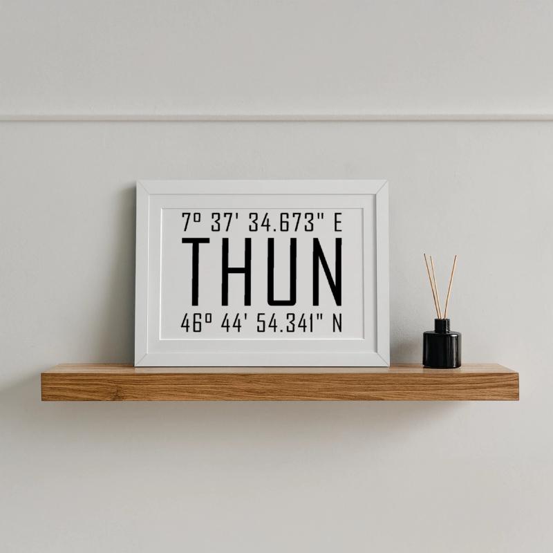 Thun Coordinates – Typography with Local Reference Besch Framed poster (37 × 27 cm)