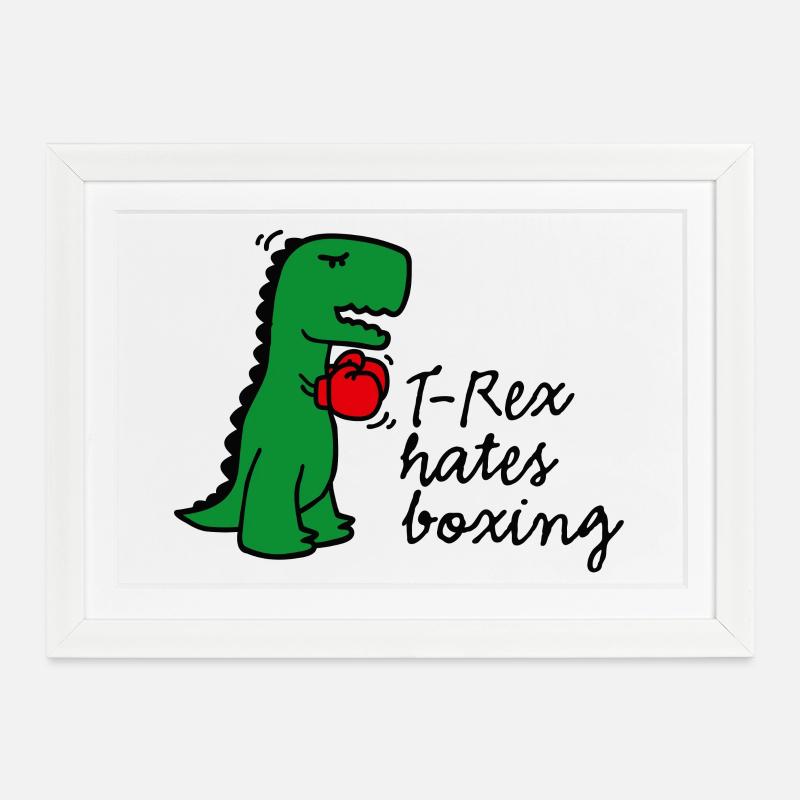 T-Rex hates boxing boxe gants de boxe - Affiche encadrée (37 × 27 cm) - blanc