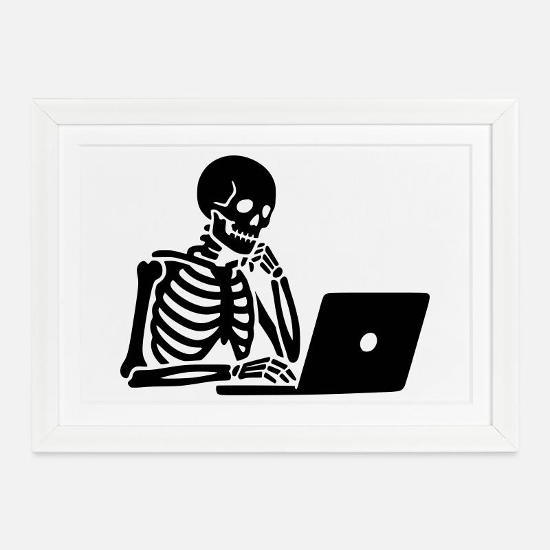 Skeleton on laptop computer - Framed poster (37 × 27 cm) - white