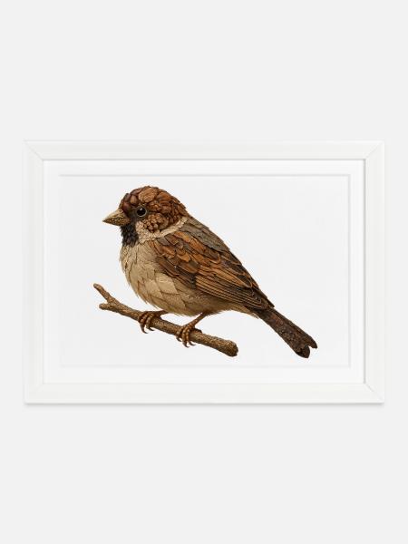 Spatz im Naturlook - Gerahmtes Poster (37 × 27 cm) - Weiß