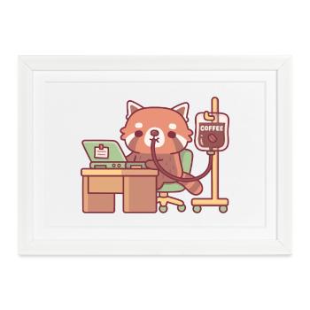 Lustiger Roter Panda auf Kaffee-Filter-IV-Beutel bei der Arbeit - Gerahmtes Poster (37 × 27 cm) - Weiß - Vorne