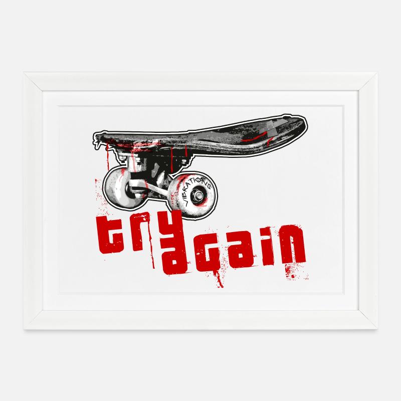 Skateboard - Affiche encadrée (37 × 27 cm) - blanc