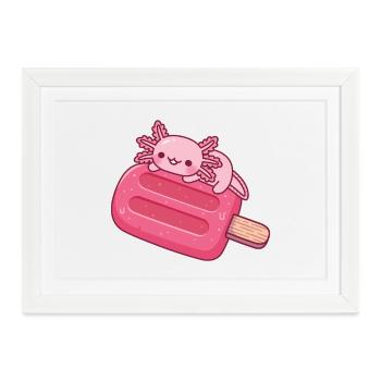 Süßer Axolotl entspannt auf rotem Icelolly - Gerahmtes Poster (37 × 27 cm) - Weiß - Vorne