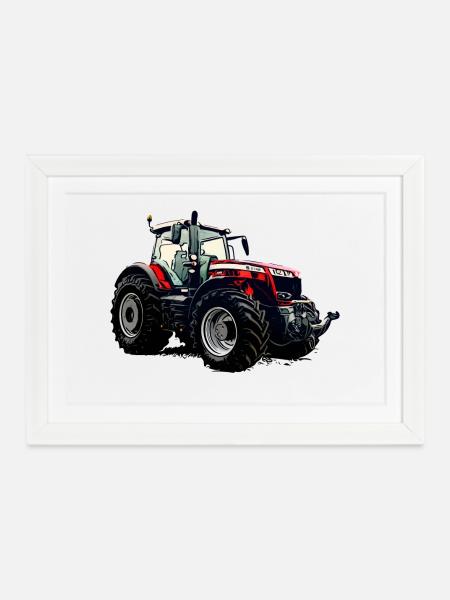 M F 8740 S Traktor - Gerahmtes Poster (37 × 27 cm) - Weiß