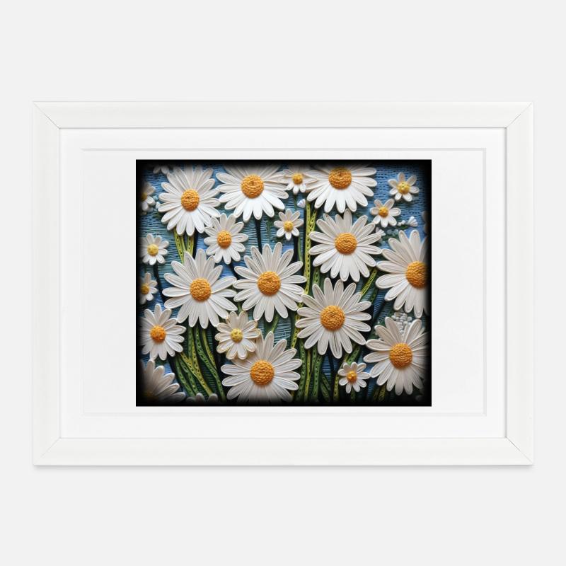 Blumenmuster Gänseblümchen Garten Hobby Design - Gerahmtes Poster (37 × 27 cm) - Weiß