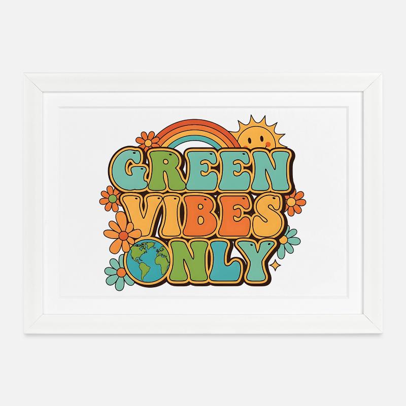 Green Vibes Only Hippie Retro Style - Gerahmtes Poster (37 × 27 cm) - Weiß