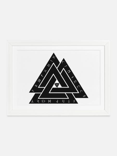Valknut Wikinger Symbol - Gerahmtes Poster (37 × 27 cm) - Weiß