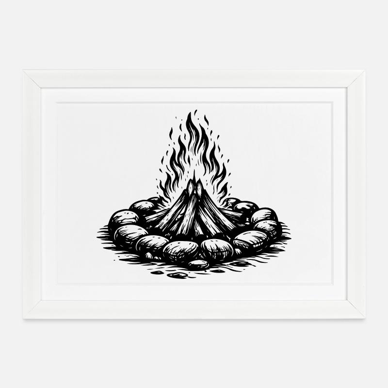 Icône du feu de camp Bois - Affiche encadrée (37 × 27 cm) - blanc