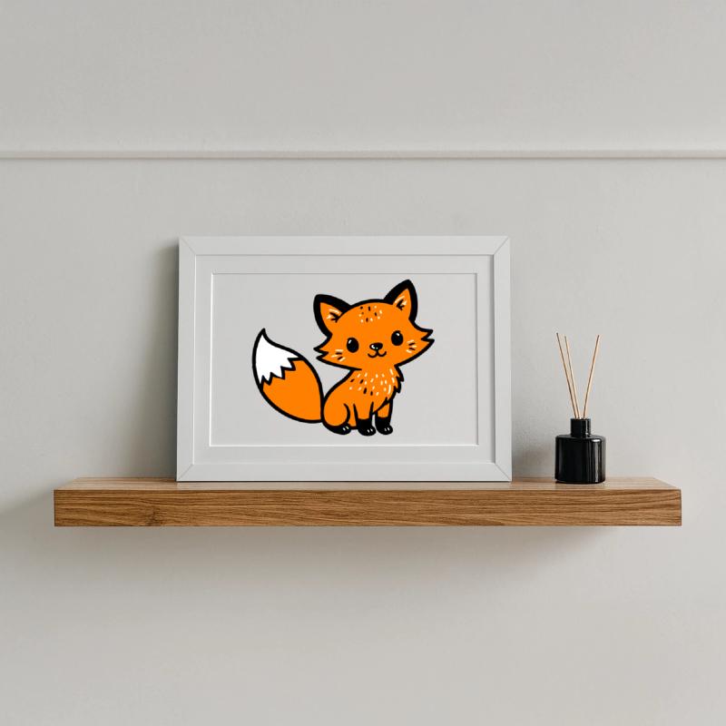 Fuchs Niedlich Comic Gerahmtes Poster (37 × 27 cm)