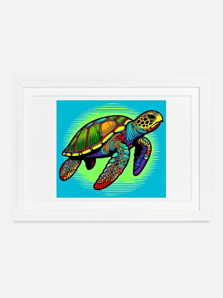 Schildkröte - Gerahmtes Poster (37 × 27 cm) - Weiß