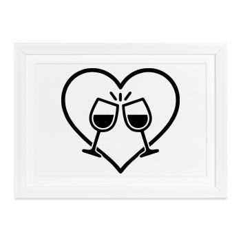 Weingläser Herz Liebe Cheers Geschenk - Gerahmtes Poster (37 × 27 cm) - Weiß - Vorne
