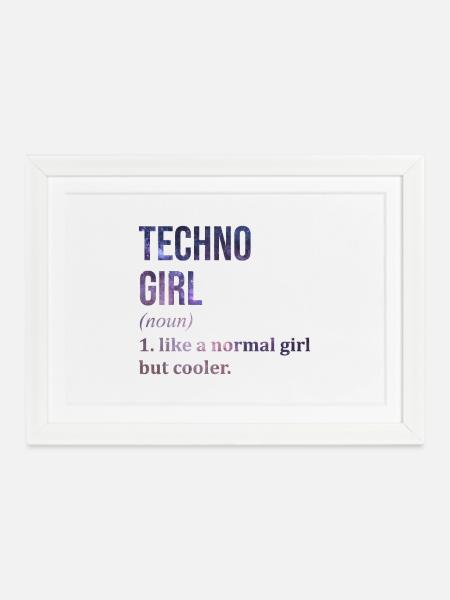 Techno Techno Techno - Gerahmtes Poster (37 × 27 cm) - Weiß