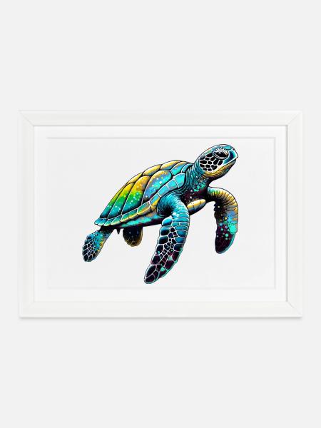 Schildkröte - Gerahmtes Poster (37 × 27 cm) - Weiß