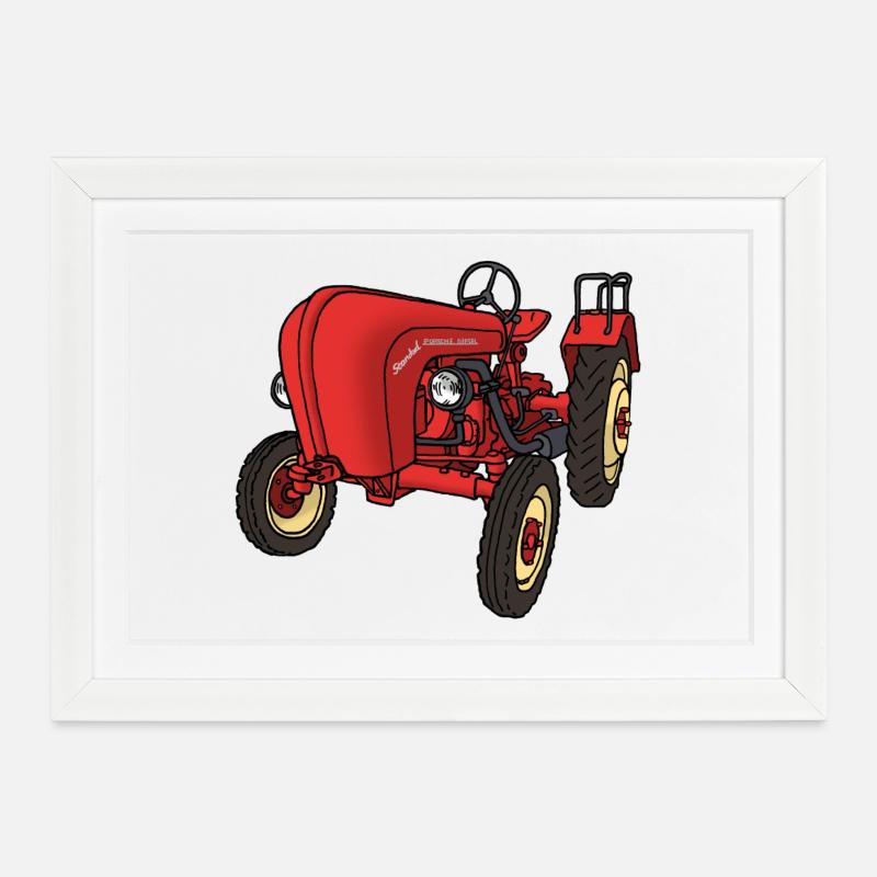 Roter Trecker - Gerahmtes Poster (37 × 27 cm) - Weiß