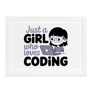 Nur ein Mädchen, das das Programmieren liebt - Gerahmtes Poster (37 × 27 cm) - Weiß - Vorne