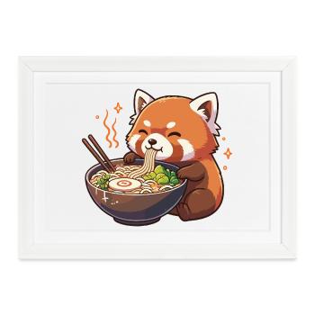 Roter Panda mit Nudeln Ramen kawaii Roter Panda - Gerahmtes Poster (37 × 27 cm) - Weiß - Vorne