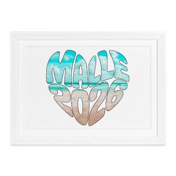 Mallorca Malle 2026 Herz (Version Meer Strand) - Gerahmtes Poster (37 × 27 cm) - Weiß - Vorne