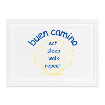 Buen Camino Shell Eat Sleep Walk - Gerahmtes Poster (37 × 27 cm) - Weiß - Vorne