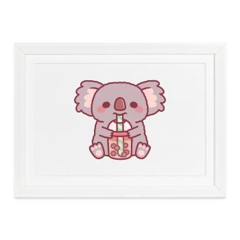 Süßer Koalabär, der Boba-Tee trinkt - Gerahmtes Poster (37 × 27 cm) - Weiß - Vorne