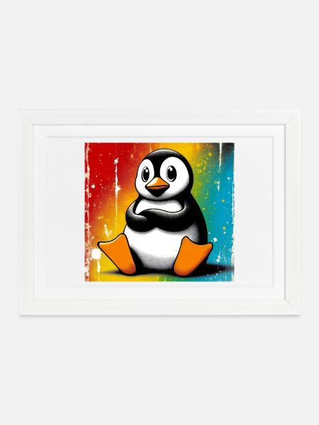 Pinguin - Gerahmtes Poster (37 × 27 cm) - Weiß