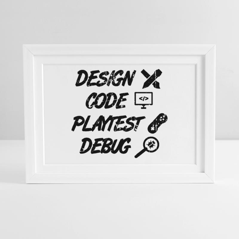 Débogage Playtest de code de conception Affiche encadrée (37 × 27 cm)