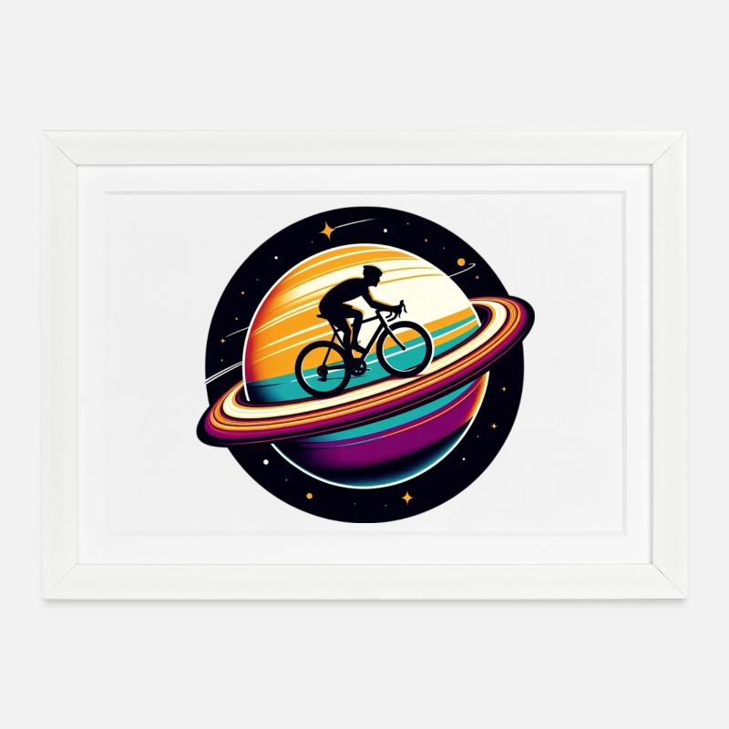 Cycliste sur Saturne - Affiche encadrée (37 × 27 cm) - blanc