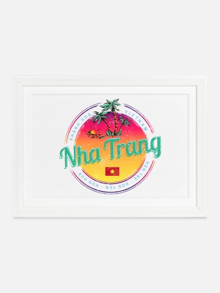 Nha Trang Retro Sonnenuntergang Vietnam Souvenir - Gerahmtes Poster (37 × 27 cm) - Weiß