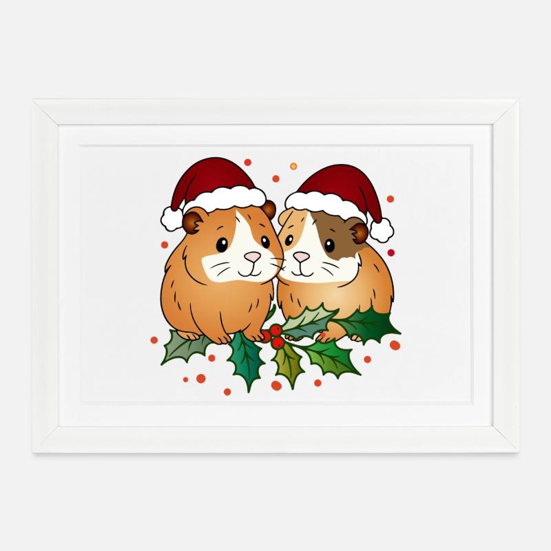 Duo cochon d’Inde moche de Noël - Affiche encadrée (37 × 27 cm) - blanc