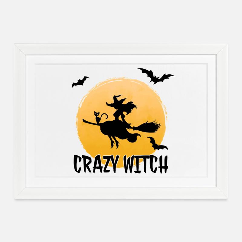 Witch on a broom over the moon - Framed poster (37 × 27 cm) - white