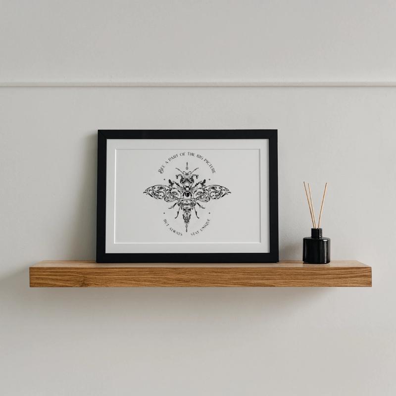 Bee Psychedelic Geometry Pattern cool dicton Affiche encadrée (37 × 27 cm)