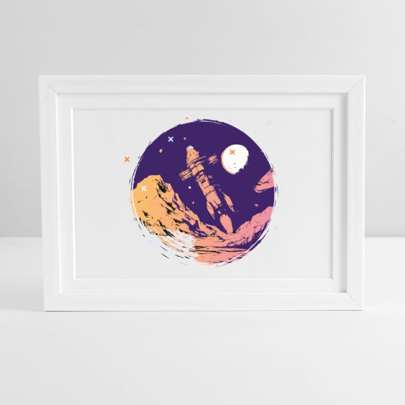 fusée espace école de l’espace début Allez nerd de l’espace Affiche encadrée (37 × 27 cm)