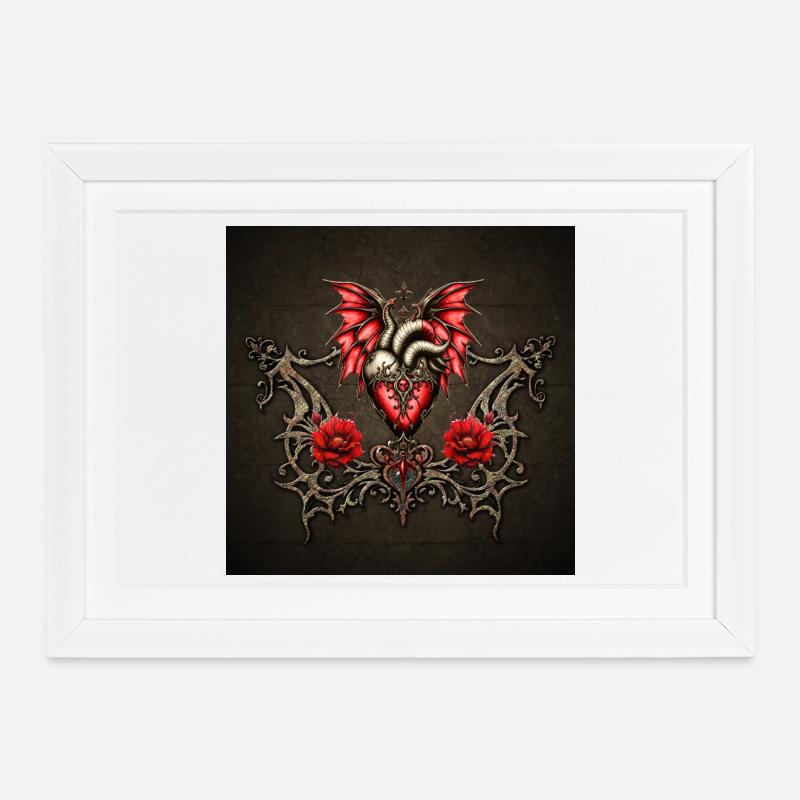 Majestätisches Herz, Gothic-Romantik - Gerahmtes Poster (37 × 27 cm) - Weiß