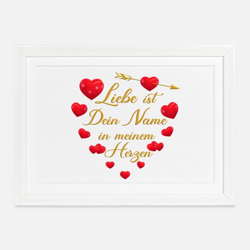 Romantisches Herz-Design - Liebe ist dein Name - Gerahmtes Poster (37 × 27 cm) - Weiß