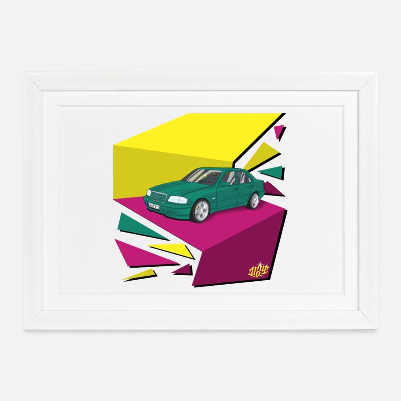 Funky 90‘s car - Gerahmtes Poster (37 × 27 cm) - Weiß